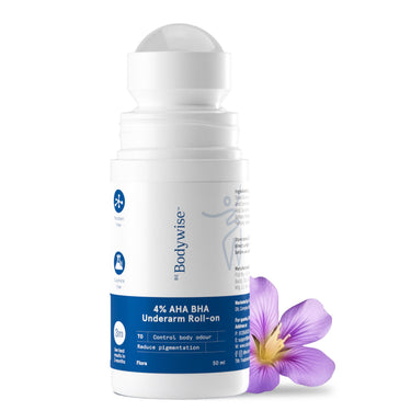 Be Bodywise 4% Aha Bha Underarm Roll On 50ml | 2% Lactic Acid, 1% Mandelic Acid, 1% Salicylic Acid | Controls Odour & Reduces Pigmentation | 0% Alcohol & 0% Aluminium | Flora Fragrance